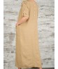 Women Elegant Pure Color Crew Neck Button Back Long Dress