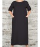 Women Elegant Pure Color Crew Neck Button Back Long Dress