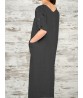 Women Elegant Pure Color Crew Neck Button Back Long Dress