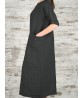 Women Elegant Pure Color Crew Neck Button Back Long Dress