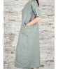 Women Elegant Pure Color Crew Neck Button Back Long Dress