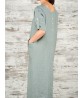 Women Elegant Pure Color Crew Neck Button Back Long Dress