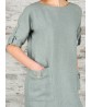 Women Elegant Pure Color Crew Neck Button Back Long Dress