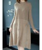 Women Pure Color High Collar Long Sleeve Knitting Dress