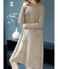 Women Pure Color High Collar Long Sleeve Knitting Dress