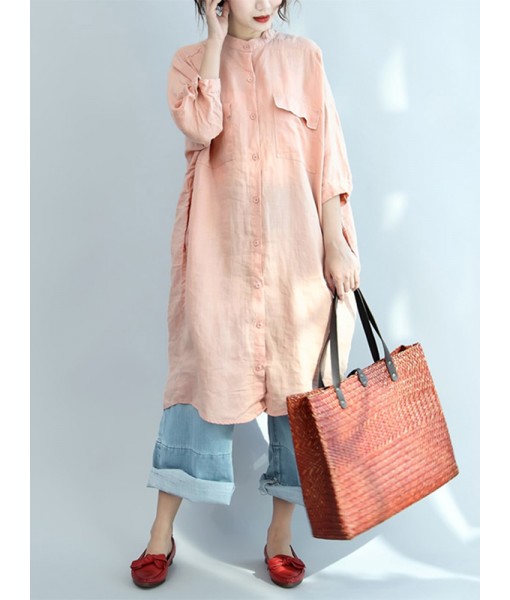 Plus Size Causal Cotton Crew Neck Half Sleeves Shirt Dress with Pockets