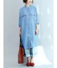 Plus Size Causal Cotton Crew Neck Half Sleeves Shirt Dress with Pockets