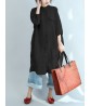 Plus Size Causal Cotton Crew Neck Half Sleeves Shirt Dress with Pockets