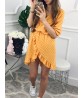 Women Half Sleeve Polka Dot Print Boho Irregular Mini Dress