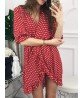 Women Half Sleeve Polka Dot Print Boho Irregular Mini Dress