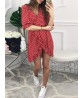 Women Half Sleeve Polka Dot Print Boho Irregular Mini Dress