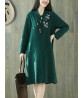 Vintage Women Folk Style Cotton Linen Embroidered Pocket Dress