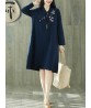 Vintage Women Folk Style Cotton Linen Embroidered Pocket Dress