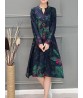 Chinese Style Vintage Floral V-neck Long Sleeve Dress with Pockets