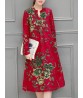 Chinese Style Vintage Floral V-neck Long Sleeve Dress with Pockets