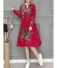 Chinese Style Vintage Floral V-neck Long Sleeve Dress with Pockets