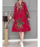 Chinese Style Vintage Floral V-neck Long Sleeve Dress with Pockets