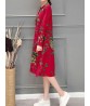 Chinese Style Vintage Floral V-neck Long Sleeve Dress with Pockets