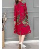 Chinese Style Vintage Floral V-neck Long Sleeve Dress with Pockets