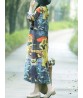 Women Vintage Floral O-neck Long Sleeve Cotton Linen Dress