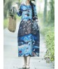 Women Vintage Floral O-neck Long Sleeve Cotton Linen Dress