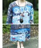 Women Vintage Floral O-neck Long Sleeve Cotton Linen Dress