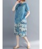 Women Ethnic Style Cotton Stand Collar Short Sleeve Printed Dress