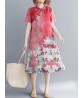 Women Ethnic Style Cotton Stand Collar Short Sleeve Printed Dress