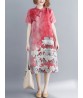 Women Ethnic Style Cotton Stand Collar Short Sleeve Printed Dress