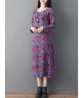 Women Casual Floral Print Long Sleeve Loose Dress