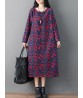 Women Casual Floral Print Long Sleeve Loose Dress