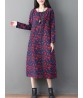 Women Casual Floral Print Long Sleeve Loose Dress