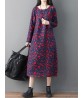 Women Casual Floral Print Long Sleeve Loose Dress