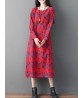 Women Casual Floral Print Long Sleeve Loose Dress