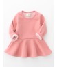 Girls Velvet Cotton Pure Color Lotus Leaf Edge Long Sleeve Kids Dress