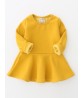 Girls Velvet Cotton Pure Color Lotus Leaf Edge Long Sleeve Kids Dress