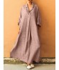 Plus Size Casual V-neck Long Sleeve Solid Color Loose Maxi Dress For Women