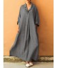 Plus Size Casual V-neck Long Sleeve Solid Color Loose Maxi Dress For Women