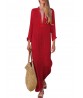 Plus Size Casual Deep V-neck Long Sleeve Pockets Maxi Dress For Women