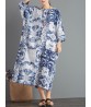 Women Vintage Loose Printed Three Quarter Sleeve Maxi Dress