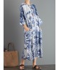 Women Vintage Loose Printed Three Quarter Sleeve Maxi Dress