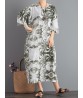 Women Vintage Loose Printed Three Quarter Sleeve Maxi Dress