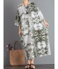 Women Vintage Loose Printed Three Quarter Sleeve Maxi Dress