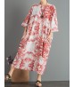 Women Vintage Loose Printed Three Quarter Sleeve Maxi Dress