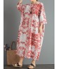 Women Vintage Loose Printed Three Quarter Sleeve Maxi Dress