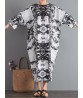 Women Vintage Loose Printed Three Quarter Sleeve Maxi Dress