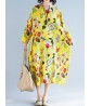 Plus Size Floral O-Neck Long Sleeve Loose Dress With Pockets