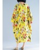 Plus Size Floral O-Neck Long Sleeve Loose Dress With Pockets