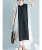 Plus Size Women Casual Two-tone Patchwork Loose A-line Dress