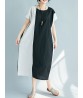 Plus Size Women Casual Two-tone Patchwork Loose A-line Dress